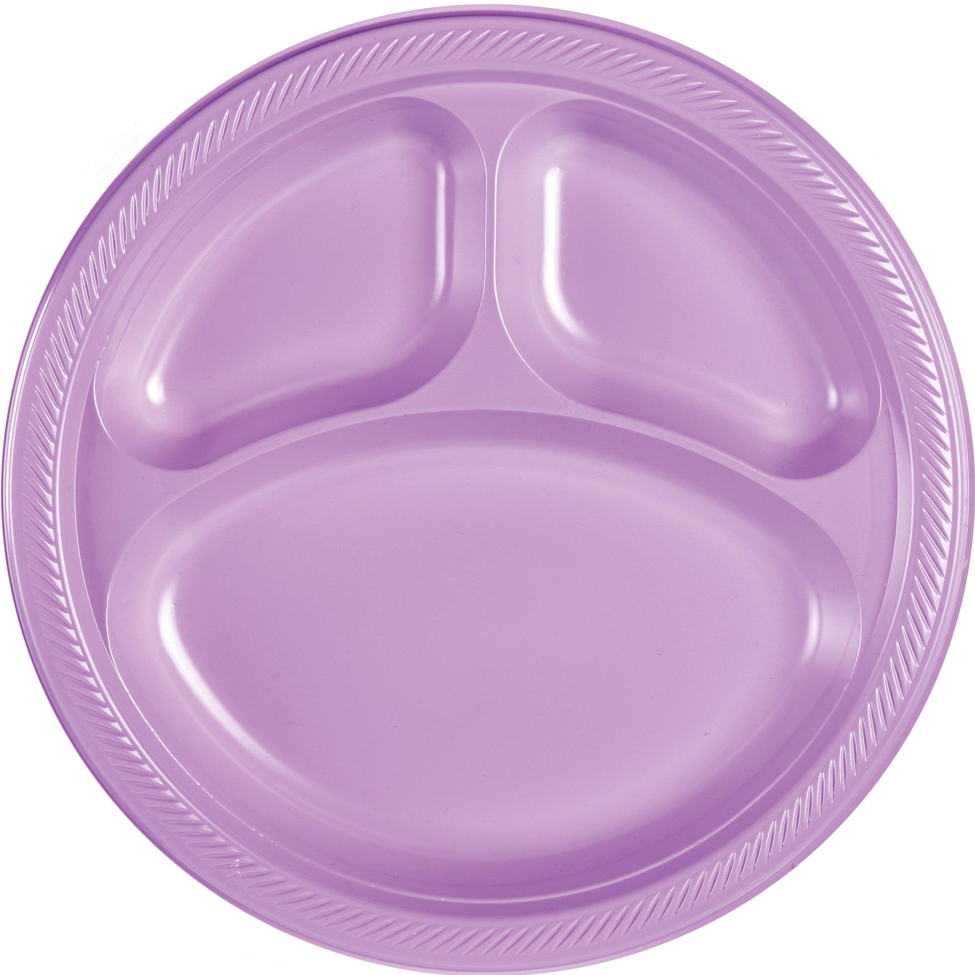 Lavender Plastic Divided Dinner Plates 20ct